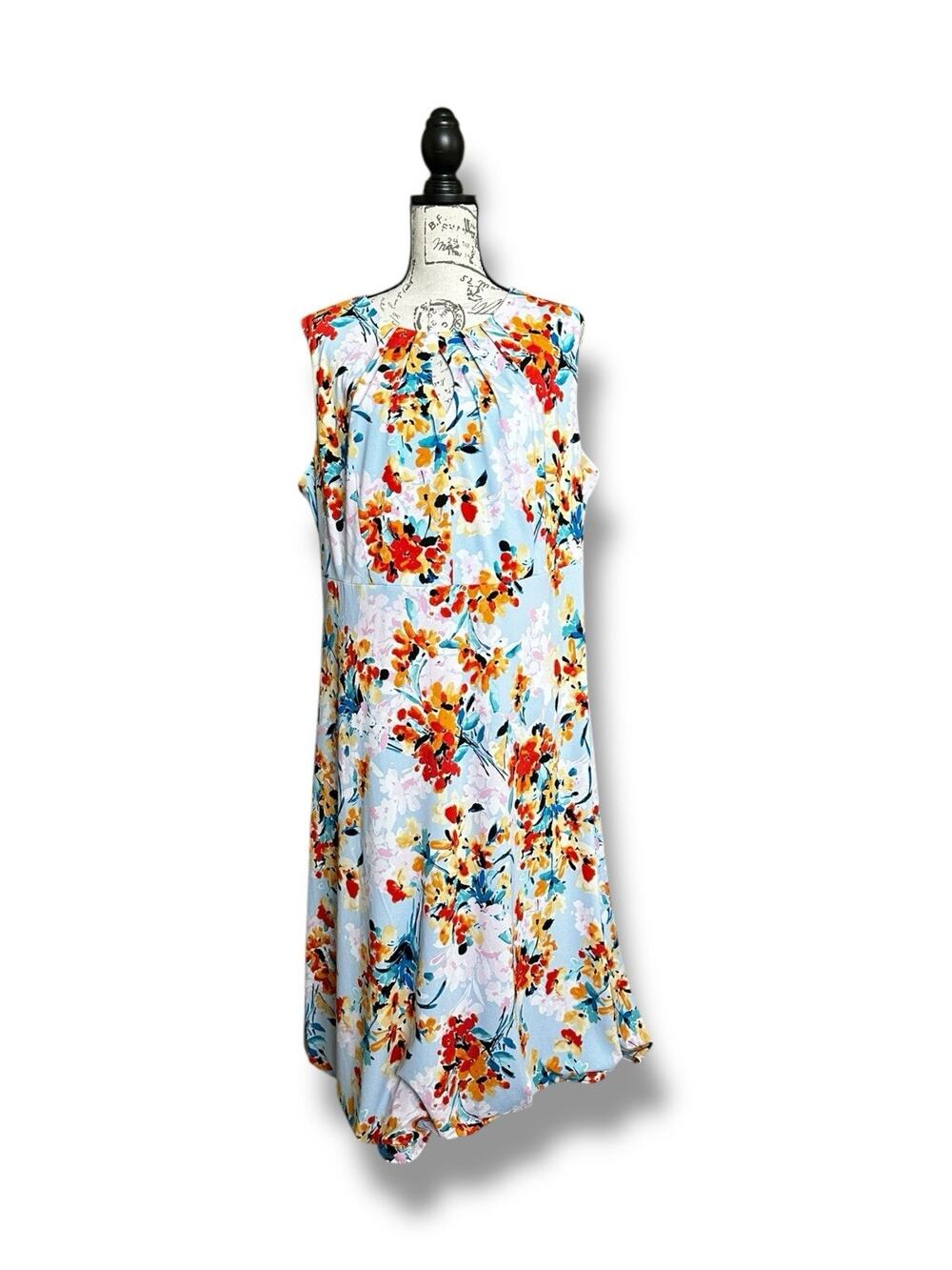 London Times Woman Plus Keyhole Floral Midi Lined Tank Dress Pockets Size 18